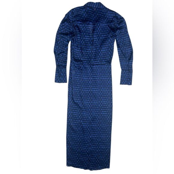 NWT MISA Los Angeles Valentina Chiffon Long Sleeve Wrap Front Dress Dark Blue - Picture 6 of 12